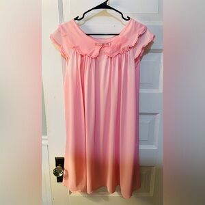 Vintage Shadowline Pink Nightgown with Scalloped Collar, Lace Trim, Medium